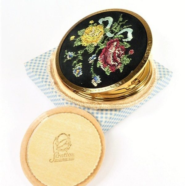Unused Embroidered Floral Vintage Stratton Powder Compact Suitable For INIKA Mineral Foundation Powder