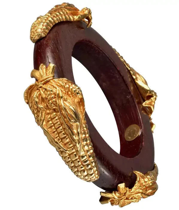 Vintage DOMINIQUE AURIENTIS Gilt Corn Wood Bangle Bracelet.