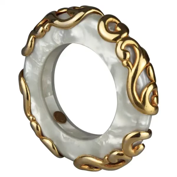 Vintage DOMINIQUE AURIENTIS Gilt Swirl Mother of Pearl Resin Bangle Bracelet.
