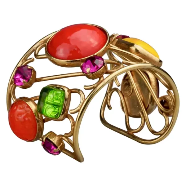 Vintage DOMINIQUE AURIENTIS Multi Colour Glass Cabochon Cuff Bracelet.