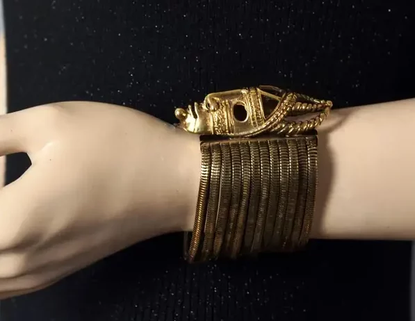 Vintage DOMINIQUE AURIENTIS Tribal Mask Multi Chain Cuff Bracelet.