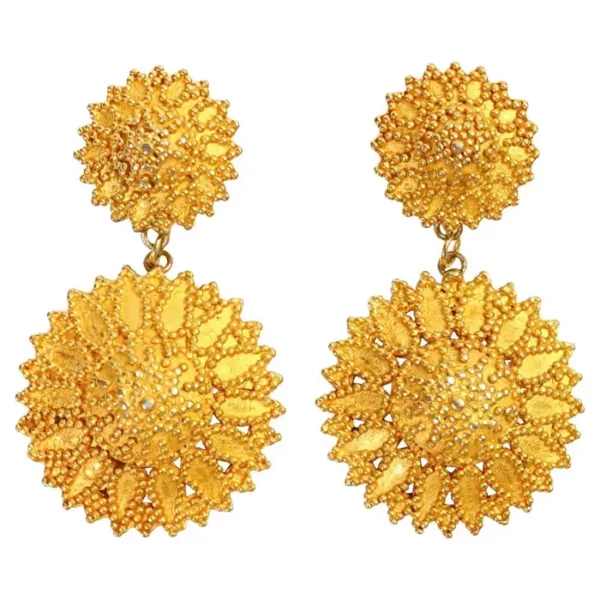 Vintage Dominique Aurientis Byzantine Dangling Matte Gold Earrings Circa 1980s.