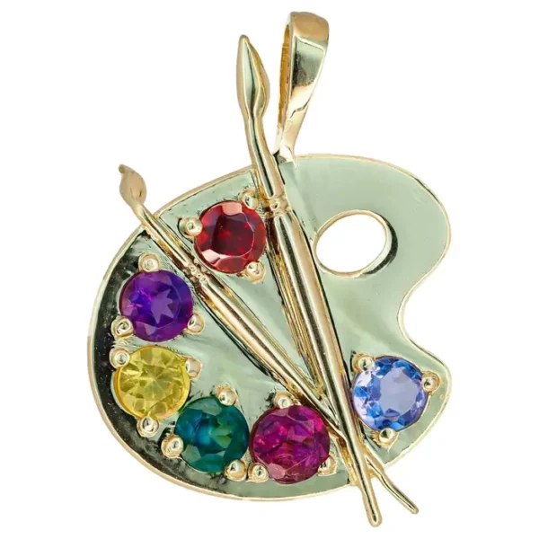 14k Gold Artist Palette Pendant.