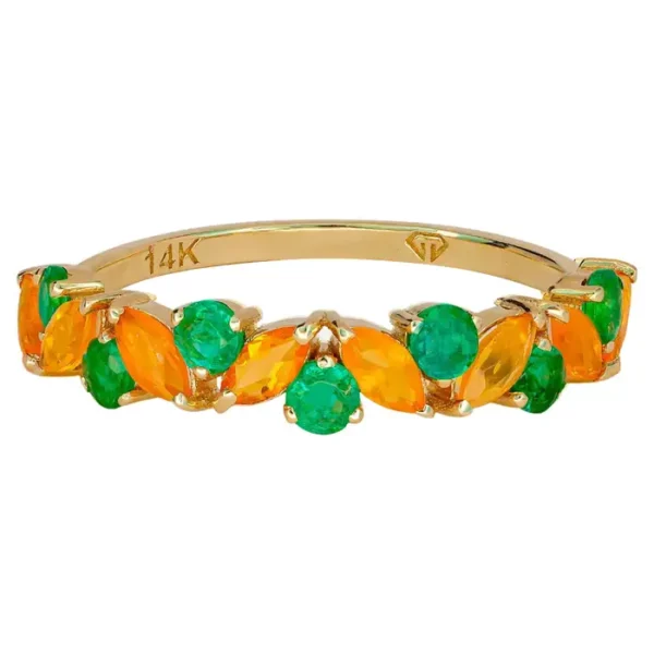 14k Gold Opal & Emerald Half Eternity Ring.
