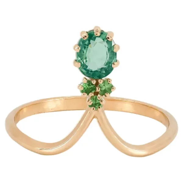14k Gold Ring with Sapphire and Tsavorites.