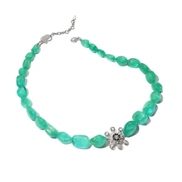18 Karat White Gold Emerald and Diamond Necklace.