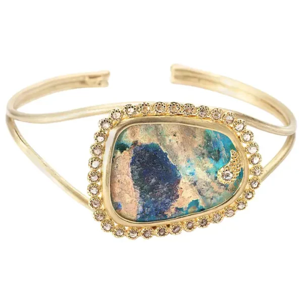 20 Karat Gold Ancient Roman Glass Diamond Bracelet.