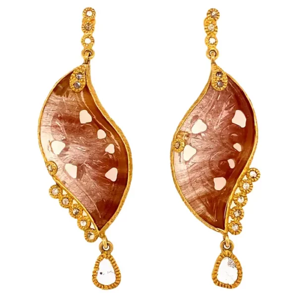 20 Karat Yellow Gold Affinity Earrings with Rutilite Quartz.