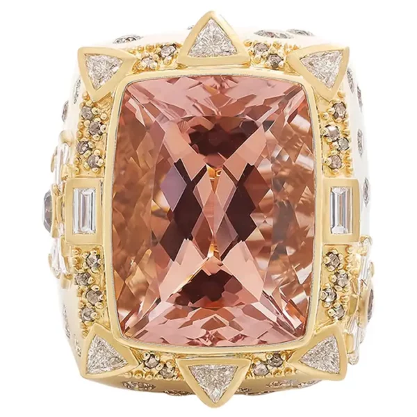 30.57 Carat Cushion Cut Kunzite Box Ring with Mixed Color Diamonds.