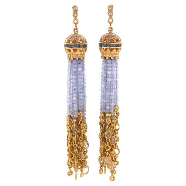 31.37 Carat Chalcedony and Diamond Chandelier Earrings.