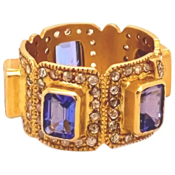 4.15 Carat Tanzanite Art Deco Style Mosaic Cocktail Band Coomi Ring.