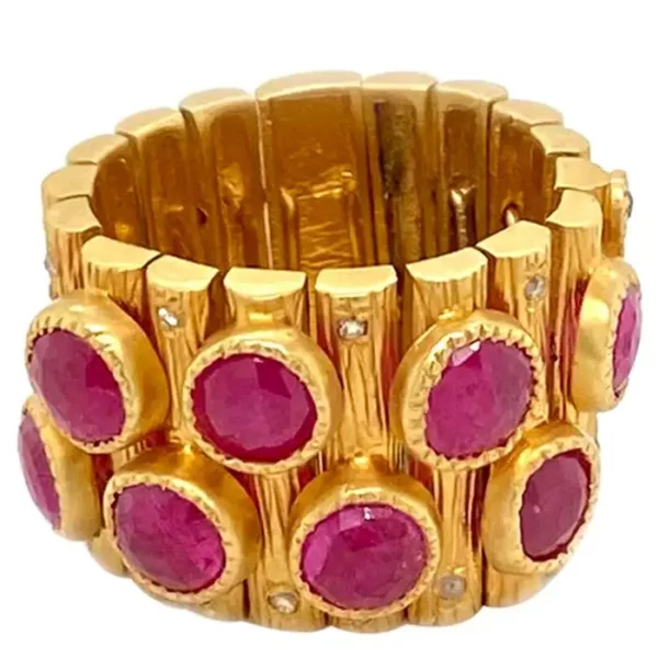 5.09 Carat Ruby Art Deco Style Mosaic Statement Coomi Ring.
