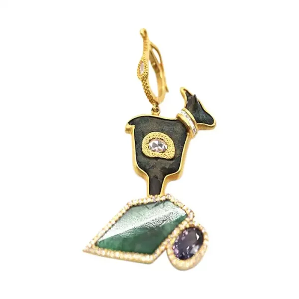 8.31 Carat Emerald Ancient Bronze Ibex Figure Pendant.