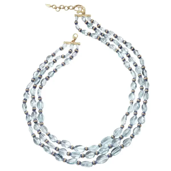 Aquamarine and Diamonds with Blue Sapphire Statement Necklace.