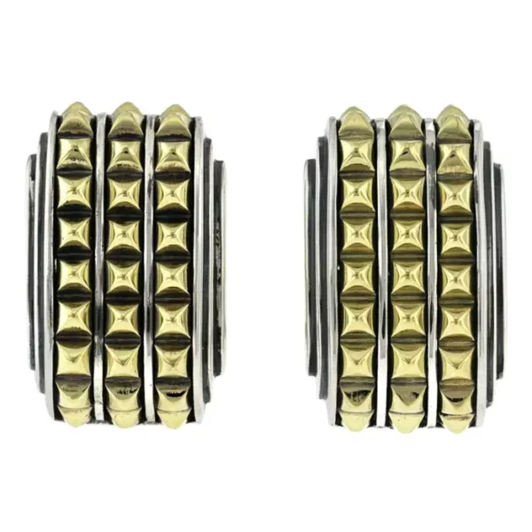 Auth Caviar 925 Sterling Silver and 18 Karat Gold 3 Raw Omega Back Earrings. Auth Caviar 925 Sterling Silver and 18 Karat Gold 3 Raw Omega Back Earrings.