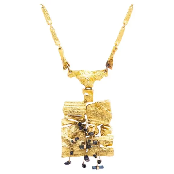 Bjorn Weckstrom 1967 Finland Rare Kukkiva Muuri Necklace 18Kt Gold & Tourmalines.