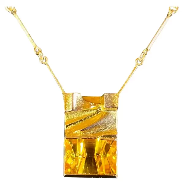 Björn Weckström & Bernd Munsteiner Lapponia, 14 Karat Gold Citrine Necklace Rare.