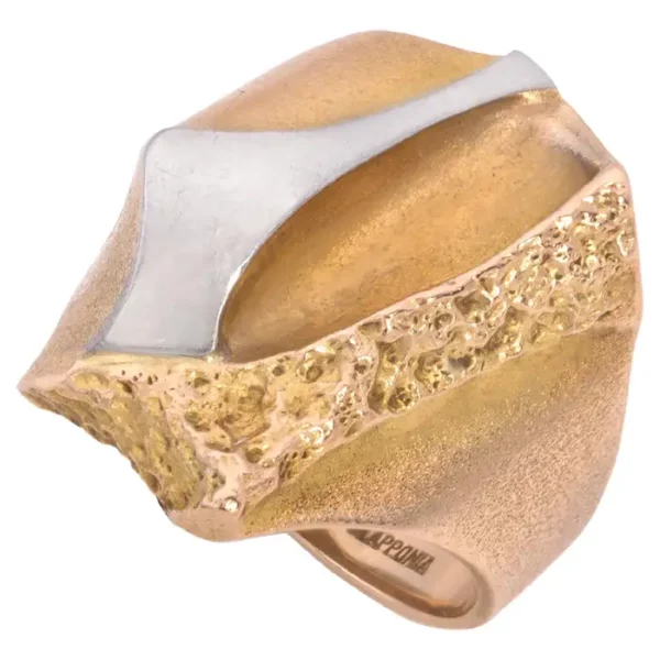 Björn Weckström for Lapponia Platinum and 14 Karat Gold Cocktail Ring 1991.
