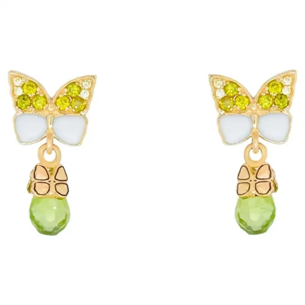 Butterfly 14k gold earrings with peridot briolettes.
