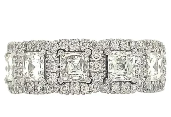 Christopher Designs Crisscut Asscher Cut 5 Stone Halo Diamond Band.