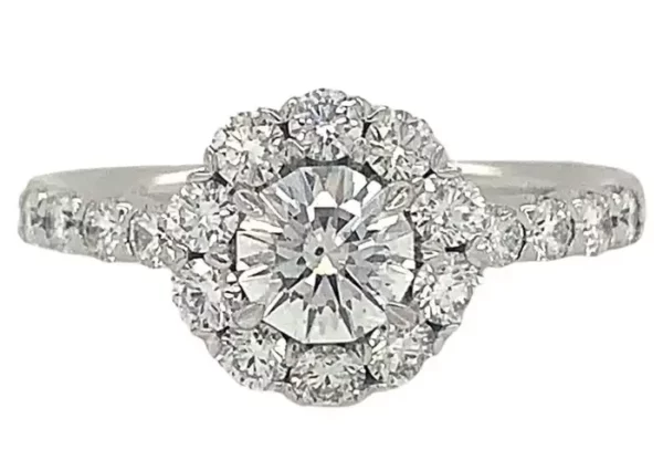 Christopher Designs Crisscut Round Halo Diamond Engagement Ring 18k White Gold.