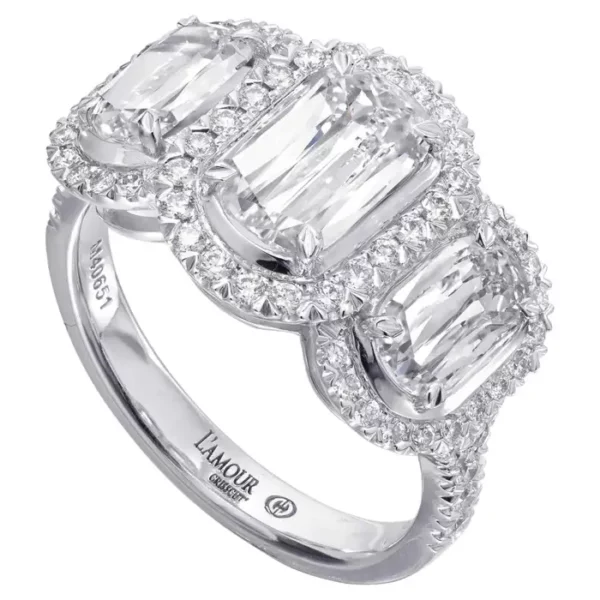 Christopher Designs L'Amour Crisscut 3 Diamond Halo Ring Set in 18K White Gold.