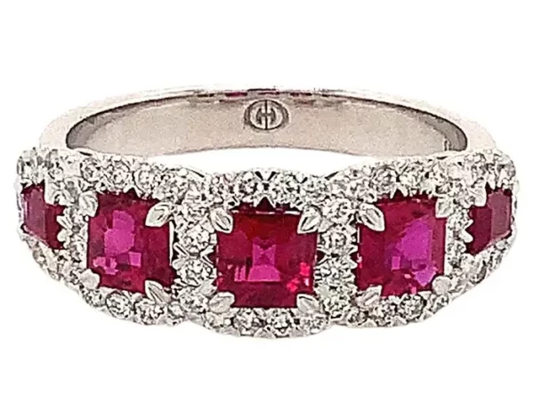 Christopher Designs Vivid Red Burmese Ruby Ring with Diamond Halo in 18Kt WG.