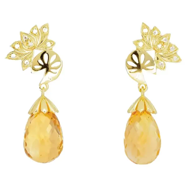 Citrine briolette earrings studs.