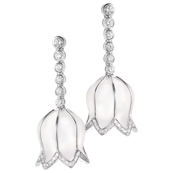 Coomi 18 Karat White Gold Rock Crystal Drop Earrings.