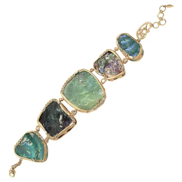 Coomi 20 Karat Gold Ancient Roman Glass Diamond Bracelet.