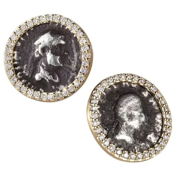 Coomi 20K Antique Coin Earrings with Pavé Diamonds.
