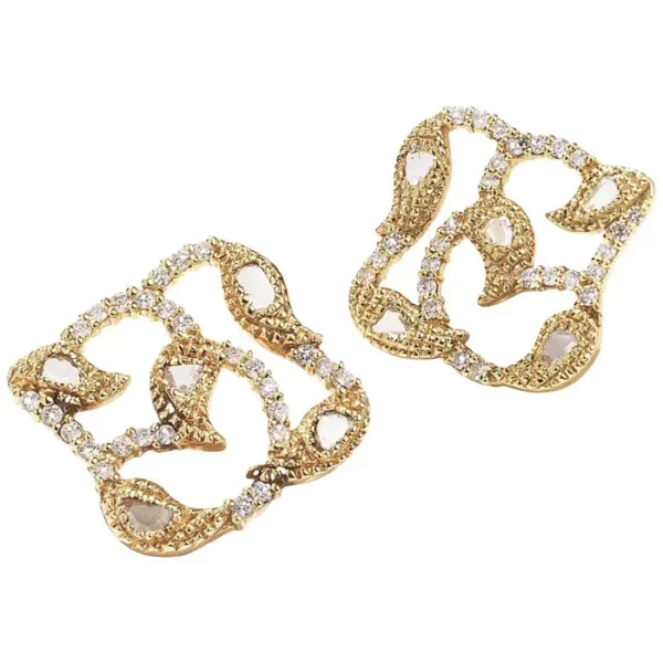 Coomi 20K Vine Post Earrings with Brilliant and Rose Cut Diamonds.