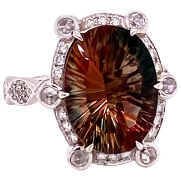 Coomi Sunstone and Diamond Cocktail Ring Set in 18 Karat White Gold.