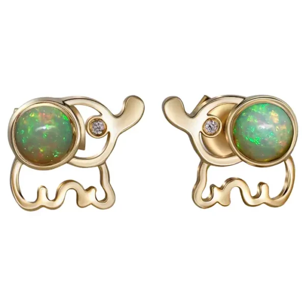 Elephant Opal 14k gold earrings Studs.