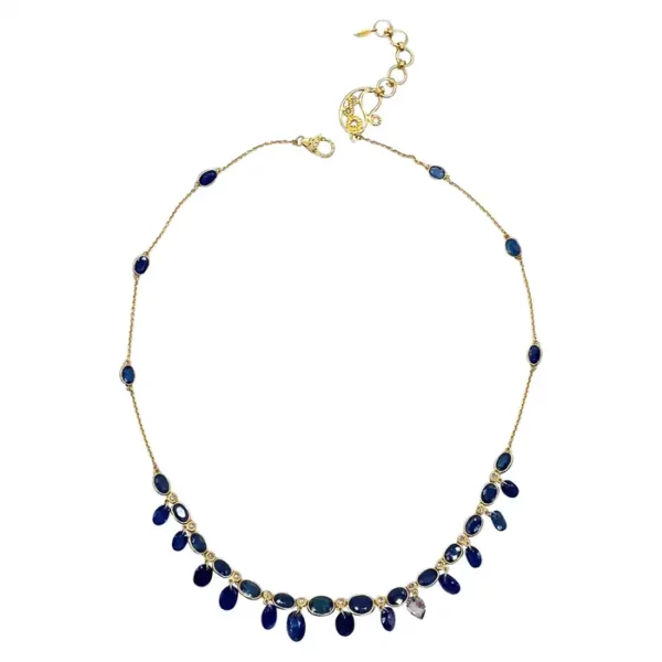 Gorgeous Blue Sapphire Drops Necklace with 1.08 Carat Diamonds.