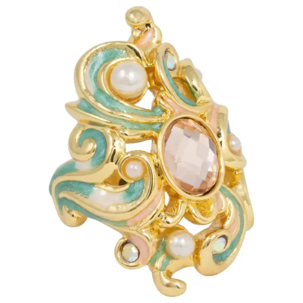 Jay Strongwater Gold Beauty and the Beast Baroque Cocktail Ring, Enamel, Crystal.