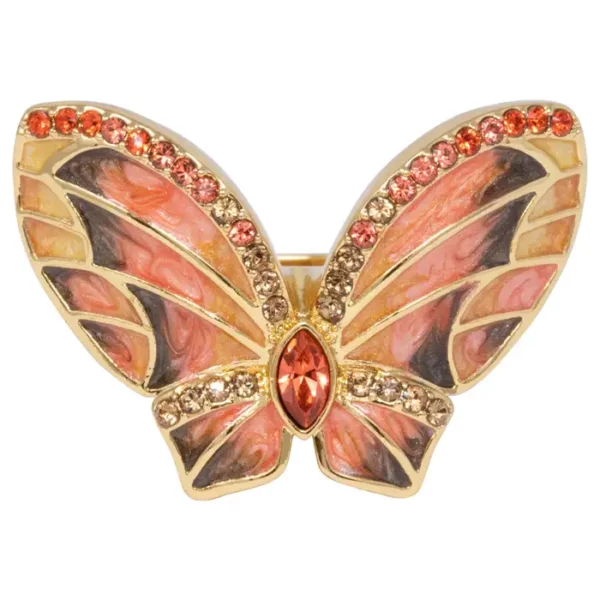 Jay Strongwater Gold Butterfly Painted Enamel and Crystal Cocktail Ring.