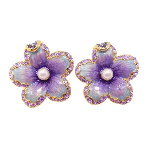 Jay Strongwater Spring Blossom Enamel Crystal & Simulated Pearl Clip Earrings.