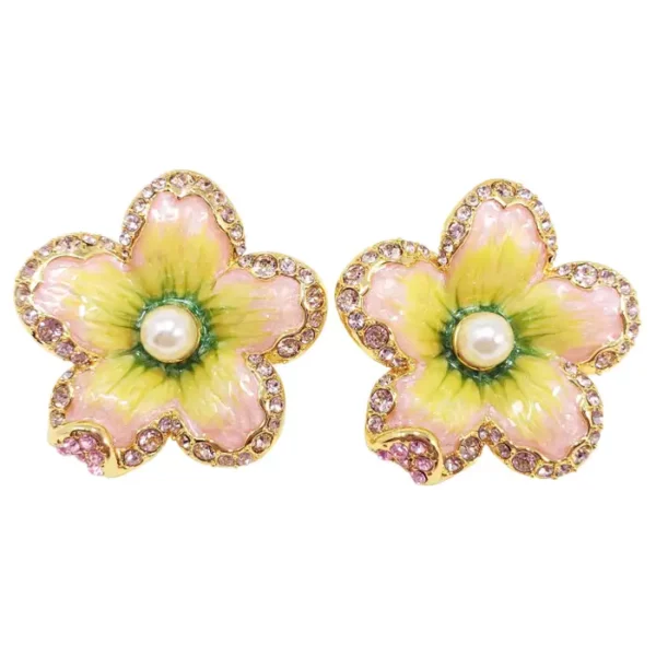 Jay Strongwater “Spring Blossom” Enamel, Crystal and Pearl Earrings.