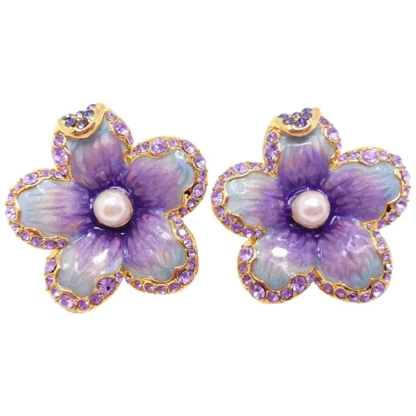 Jay Strongwater “Spring Blossom” Enamel, Crystal and Simulated Pearl Earrings.