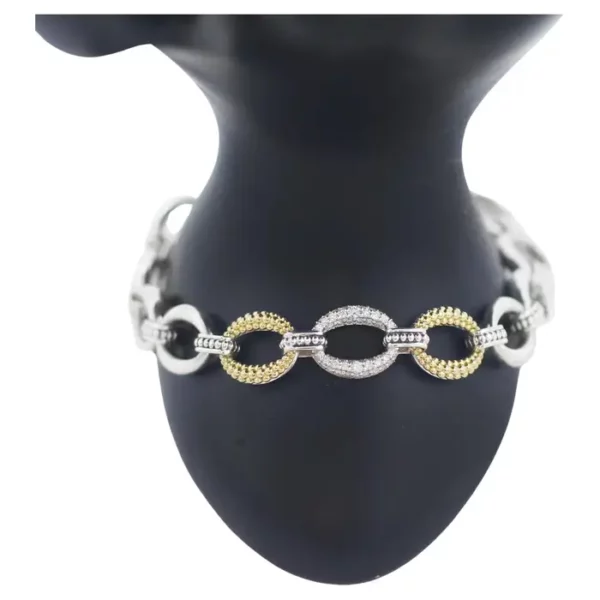LAGOS 925 Silver 18K Gold Diamond Caviar Lux Link Bracelet. LAGOS 925 Silver 18K Gold Diamond Caviar Lux Link Bracelet.