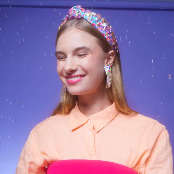 LELE SADOUGHI X LISA FRANK UNICORN RAINBOW CRYSTAL EARRINGS.