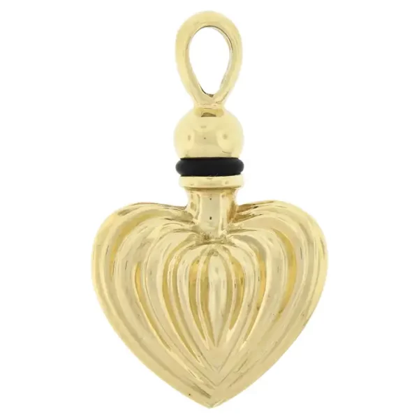 Lagos 18k Yellow Gold Fluted Puffed Heart Perfume Flask Bottle Charm Pendant. Lagos 18k Yellow Gold Fluted Puffed Heart Perfume Flask Bottle Charm Pendant.