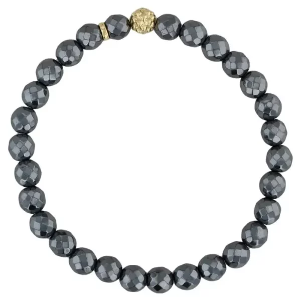 Lagos Caviar Icon Hematite Gold Station Bead Bracelet 18k Gold Stretch Strand. Lagos Caviar Icon Hematite Gold Station Bead Bracelet 18k Gold Stretch Strand.