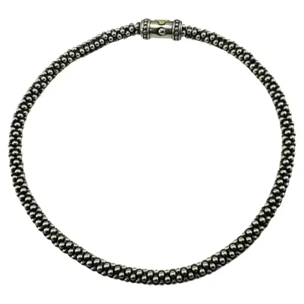 Lagos Caviar Sterling Silver and 18 Karat Yellow Gold Beaded Necklace. Lagos Caviar Sterling Silver and 18 Karat Yellow Gold Beaded Necklace.