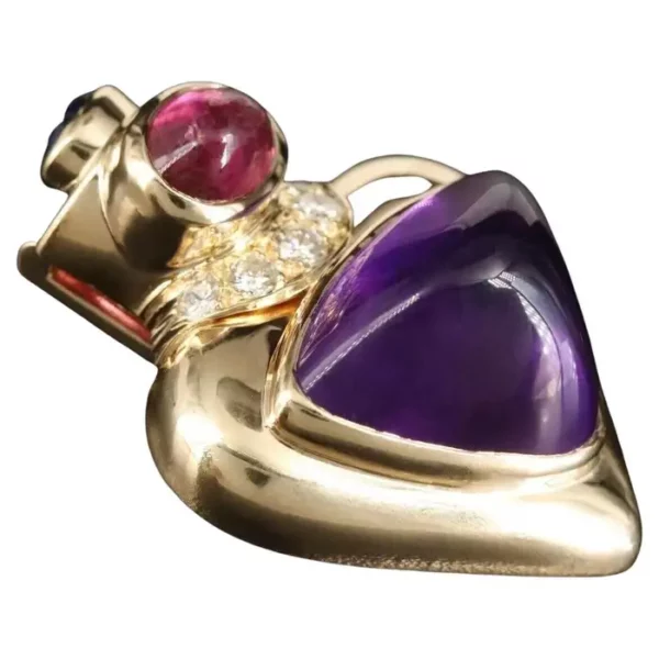 Lagos Heart Pendant Brooch Massive Diamond & Gemstone 14K. Lagos Heart Pendant Brooch Massive Diamond & Gemstone 14K.