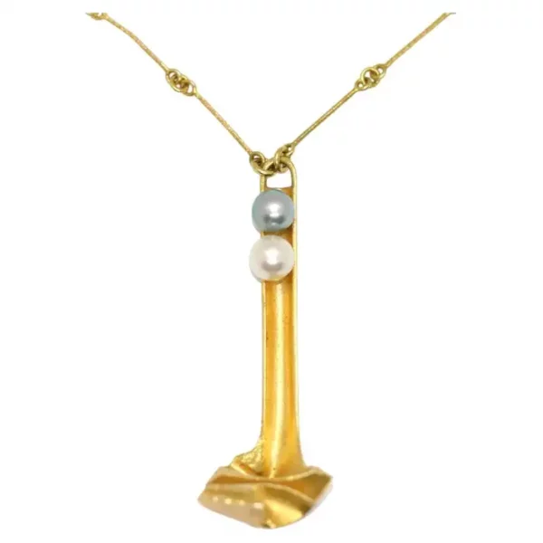 Lapponia 14 Karat Gold Necklace Pendant with Pearls Design Björn Weckström 1978.