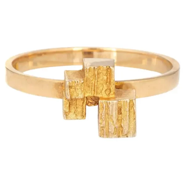 Lapponia Cube Ring Vintage 18k Yellow Gold Björn Weckström Finland Jewelry.