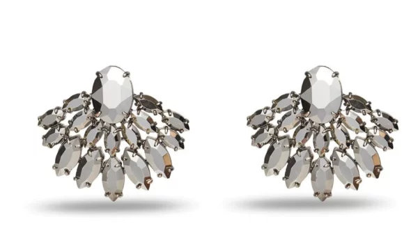 Oval and navette hematite crystal earrings in a starburst design.
