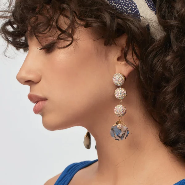 PACIFIC ABALONE SHELLONA PAVE LINEAR EARRINGS.